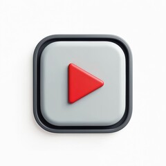 Red play button icon on white background. Minimalistic 3d rendering design. Play, start, pause, stop media symbols for web design, mobile apps, video and audio content.
