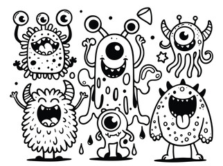 Cartoon Monsters Coloring Page, Fun Variety of Alien Creatures for Kids