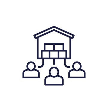warehouse and suppliers line icon