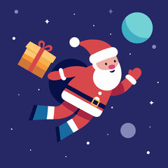 Fototapeta premium Vector art illustration of Santa delivering Christmas gifts