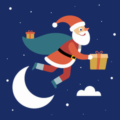 Vector art illustration of Santa delivering Christmas gifts
