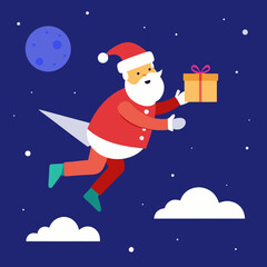 Vector art illustration of Santa delivering Christmas gifts