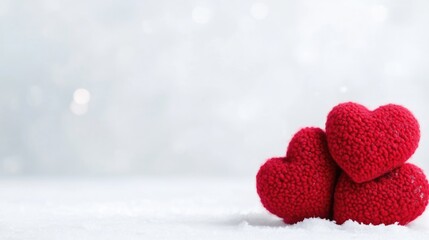 Fototapeta premium Red hearts in snow, soft and romantic