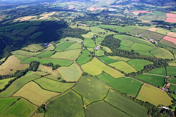 Aerial view of the fields of North Devon, England	