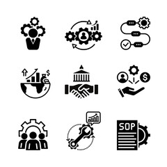 Set of operation Management  icon. Gear, cog, and wheel icon. Business process and workflow illustration