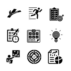 Icon set actions plan. Business, management, marketing, team work, calendar, illustration vector.