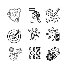 Virus icon set. Included icons as Colony of Bacteria, Bacteria, microbiology, biohazard,