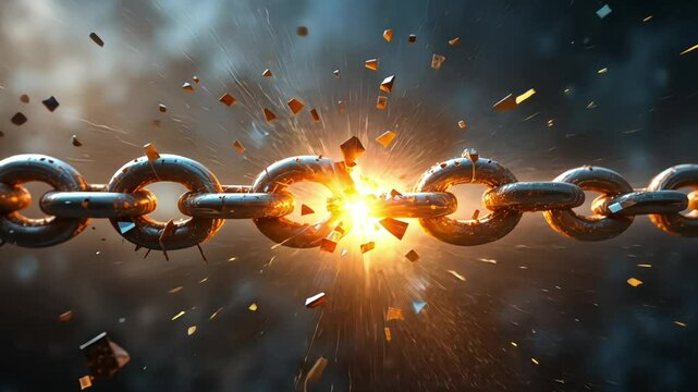 Breaking Chains: A shattered chain with glowing fragments, symbolizing freedom from mental constraints	