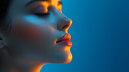 High fashion model posing with creative lighting and closed eyes