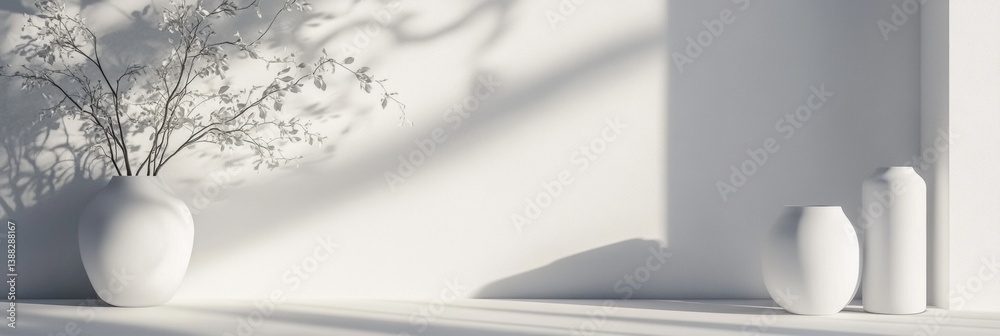Poster Sophisticated abstract background with soft shadows and elegant minimalism on a smooth white surface
