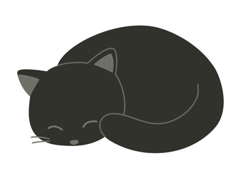 丸くなって眠る黒い猫のイラスト
