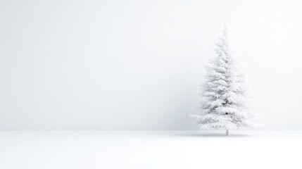 Snow-Covered Fir Tree Minimalist Winter Studio High-resolution Soft Lighting Centered Single Shot Serene Winter Holiday Monochromatic White Perfect for Winter Cards