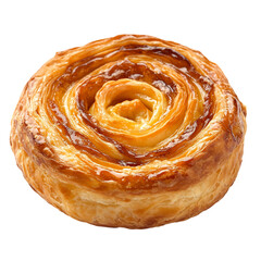 A Single Buttery Kouign Amann Pastry with Caramelized Swirl Isolated on Transparent Background