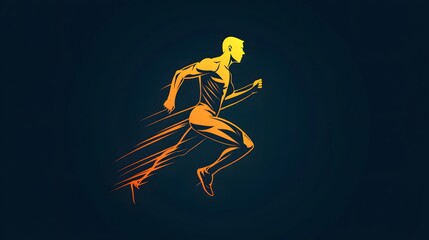 Obraz premium Dynamic Runner Silhouette: A dynamic silhouette of a runner in full stride, a burst of energy, speed, and motion captured in sleek lines and a gradient color scheme on dark background.