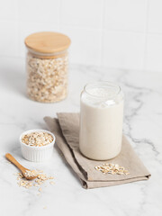 Banana Smoothie with Oats, Healthy Food, Vegan or Vegetarian Diet Food Concept