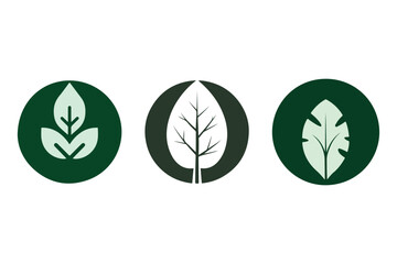 Leaf and Tree Icons on Dark Green Backgrounds