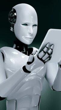 Futuristic robot artificial intelligence huminoid AI programming coding technology development and machine learning concept. Robotic bionic science research for future of human life. 3D rendering.