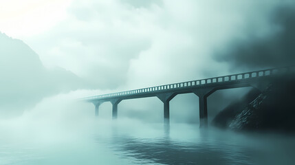 Bridge disappearing into fog. Unseen Vanishing. Illustration