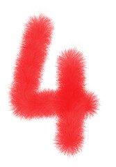 3d number 4 made of red fur