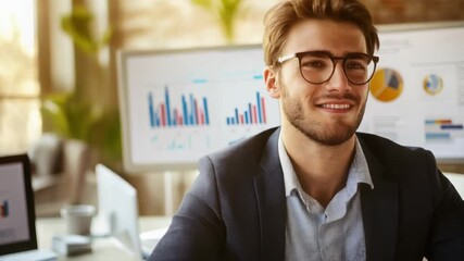 A successful businessman holds a glowing light bulb, symbolizing innovation and bright ideas in the business world