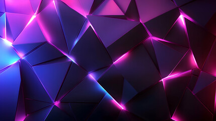 Obraz premium A high-resolution wallpaper featuring dynamic geometric shapes in neon hues of purple, blue, and pink, creating an energetic effect