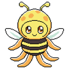 Fototapeta premium Cute Yellow Bee Creature with Wings, Octupus Legs, and Pixel Art Style on Transparent Background
