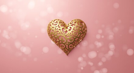 Obraz premium Golden Filigree Heart: Pink Bokeh Romance AI Generated