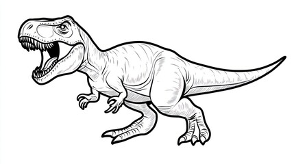 Fototapeta premium Tyrannosaurus Rex Illustration, Prehistoric Predator, Black and White Line Art