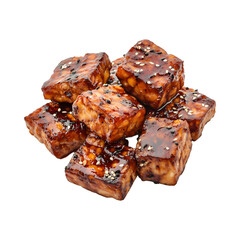 Roasted Tempeh with Ginger Soy Sauce Isolated on Transparent Background