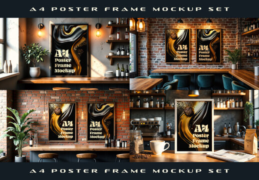 Urban Cafe A4 Poster Frame Mockup Set