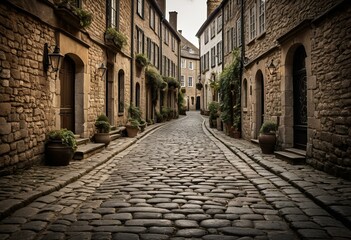 Fototapeta premium A cobblestone street in a small town.