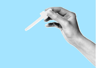 Vintage Halftone Effect Illustration of a Hand Holding a Pipette