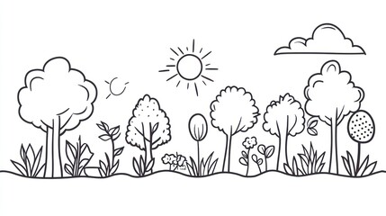 Naklejka premium Simple line art landscape scene