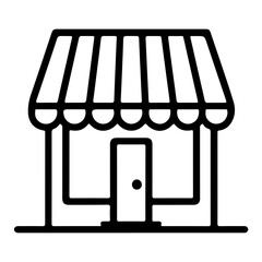Minimalist icon of small storefront building representing local shop retail business or ecommerce concept