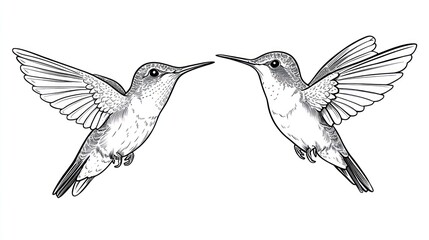 Fototapeta premium Two hummingbirds in flight, artistic illustration, studio shot