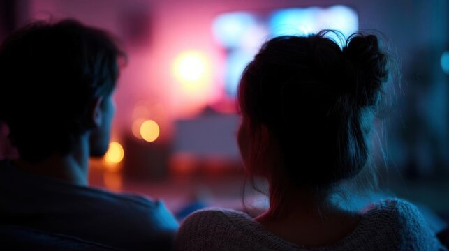 Man and a woman sitting on a couch, facing each other. the man is on the left side of the image, with his back to the camera, and the woman on the right side.