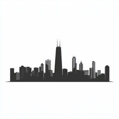 Chicago skyline silhouette, depicted alone on a white background