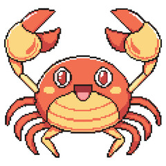 Joyful Orange Crab Pixel Art with Claws and Transparent Background Design