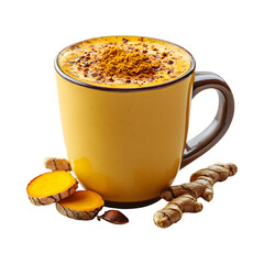 Glass of Turmeric Latte Golden Milk Isolated on Transparent Background