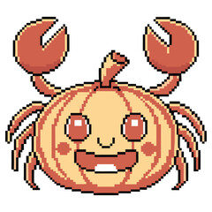Pixel art Orange Pumpkin Crab with Cute Eyes and Smile on a Transparent Background