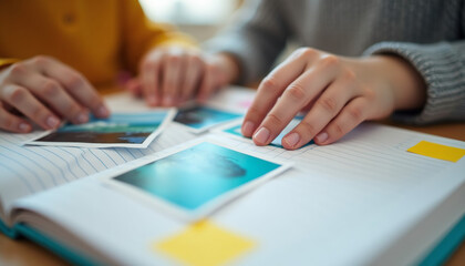 Hands Arranging Nostalgic Scrapbook Photos