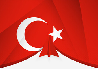 Obraz premium Turkey Flag with Abstract Paper Airplane Design, National Flag in a geometric folded paper style.