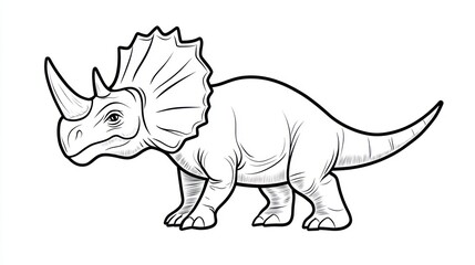 Fototapeta premium Triceratops outline drawing, prehistoric creature, black and white illustration, for educational materials or coloring books
