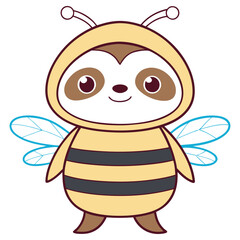 Obraz premium Sloth with Bee Costume Illustration, Cute Cartoon Animal on Transparent Background