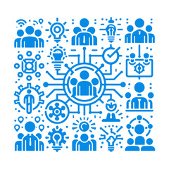 Social network connection illustration with people icons and teamwork concept