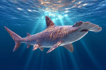 Hammerhead Shark Swimming in Sunlight

