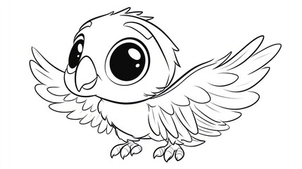 Obraz premium Cute cartoon owl, wings outstretched, in flight. Coloring page