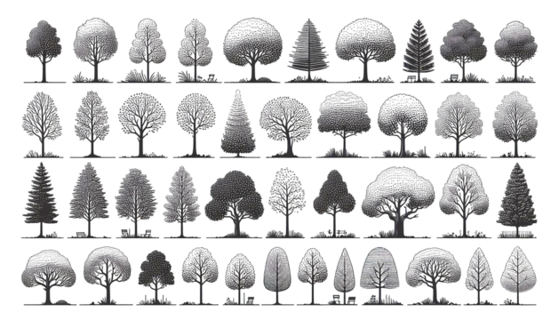 Tree silhouette assets for planners and designers- Transparent PNG