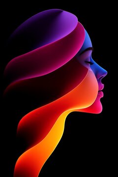 A dreamy, abstract portrait where neon swirls intensify a hypnotic fantasy gaze and