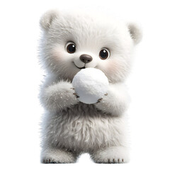 A Fluffy 3D Cartoon Polar Bear Cub Holding a Teddy Bear Isolated on Transparent Background
